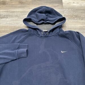 Vintage Y2K Nike‎ Navy Blue Gray Mens XL Mini Swoosh Pullover Sweatshirt Hoodie